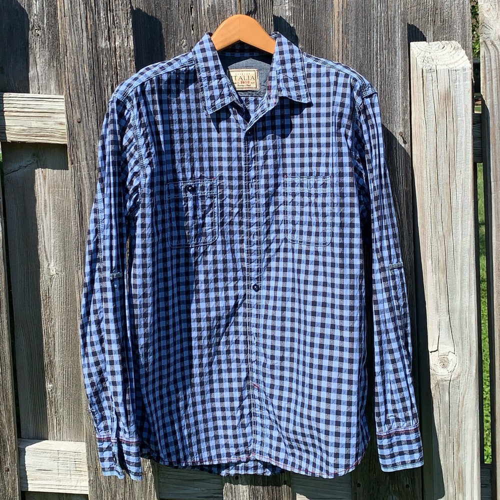 Italia Checkered Blue Long Sleeve Shirt XL
